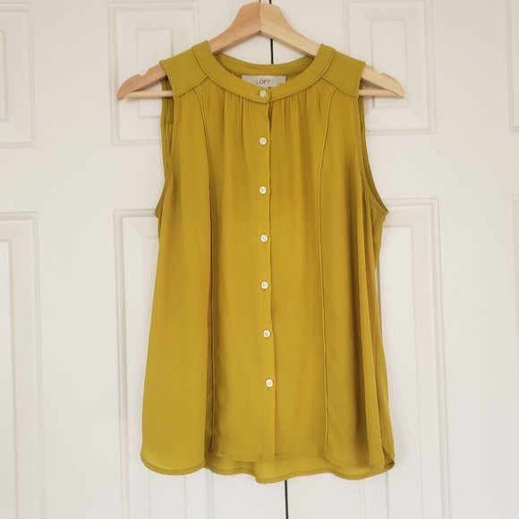 LOFT Citron Button-Front Sleeveless Blouse - Size MP - Picture 3 of 11